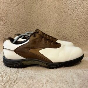 FootJoy Contour Series Mens Golf Shoes White Brown Leather Spiked Comfort 10.5 M
